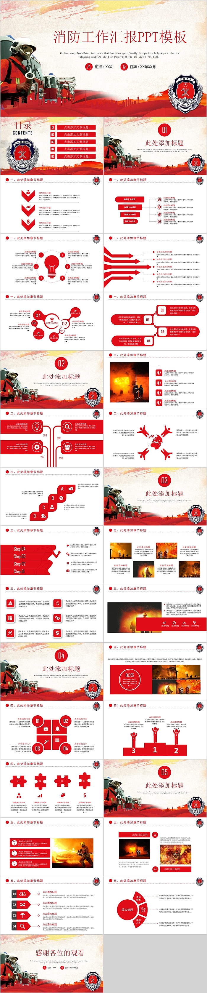 框架完整消防工作汇报PPT模板
