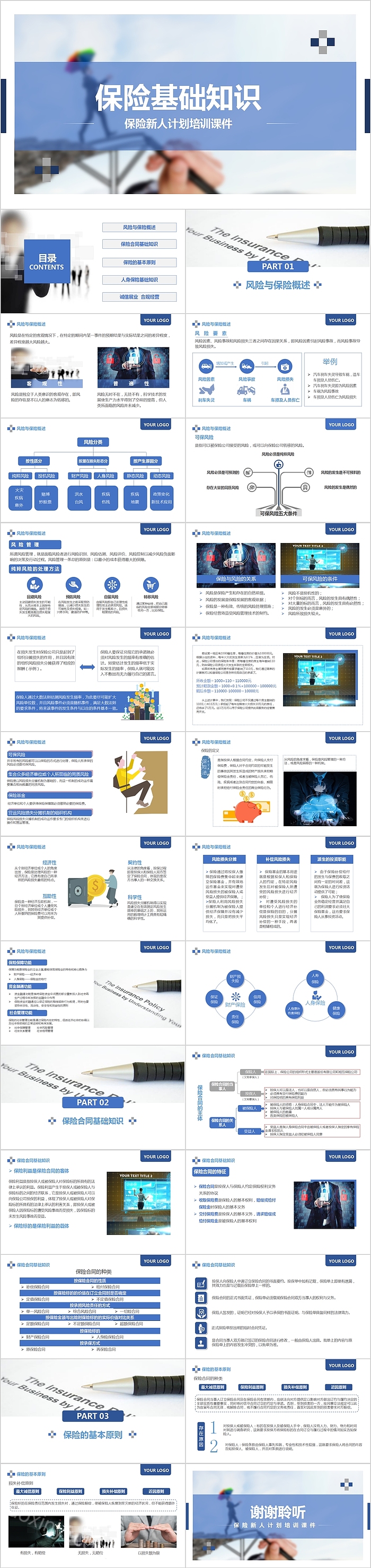 简约清新保险基础知识保险新人计划培训课件