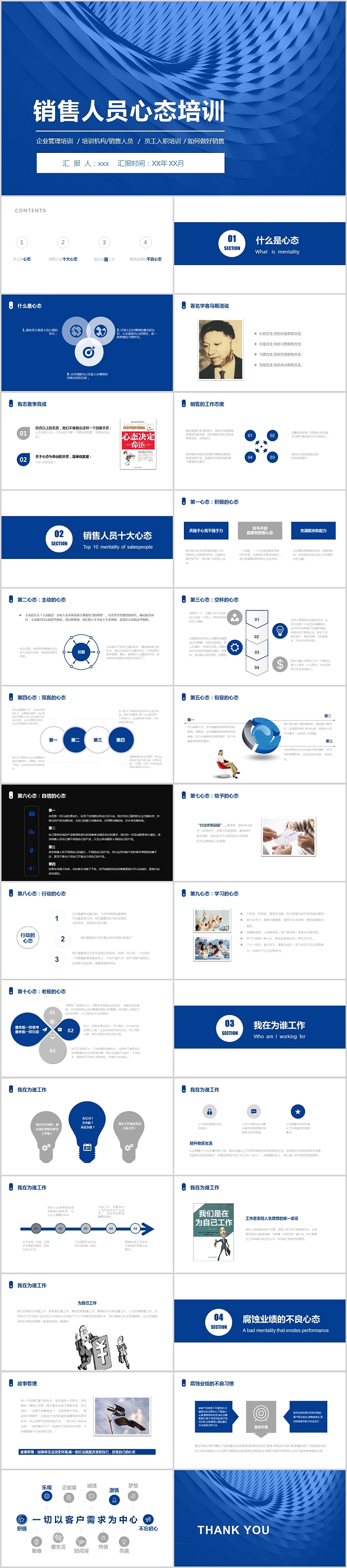 简约商务蓝色销售人员心态培训PPT模板