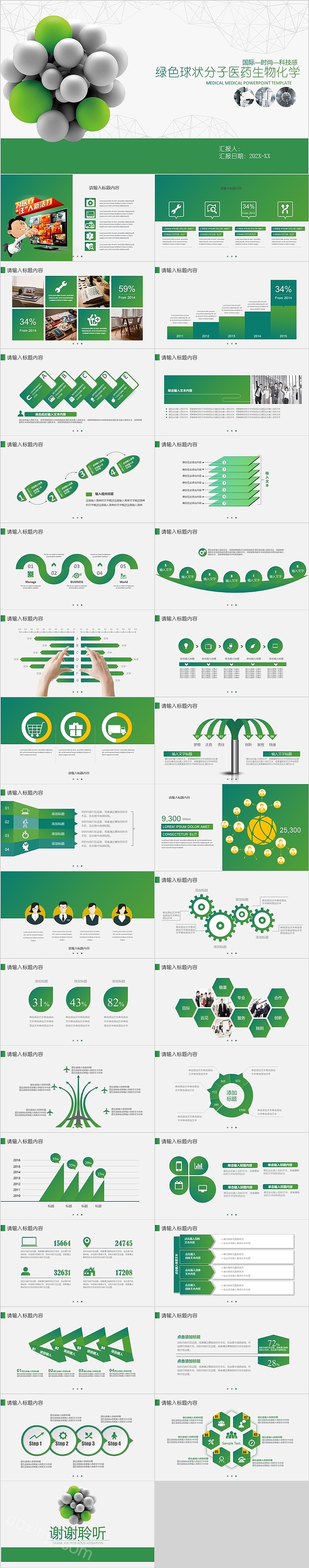 绿色球状分子医药生物化学氢元素PPT