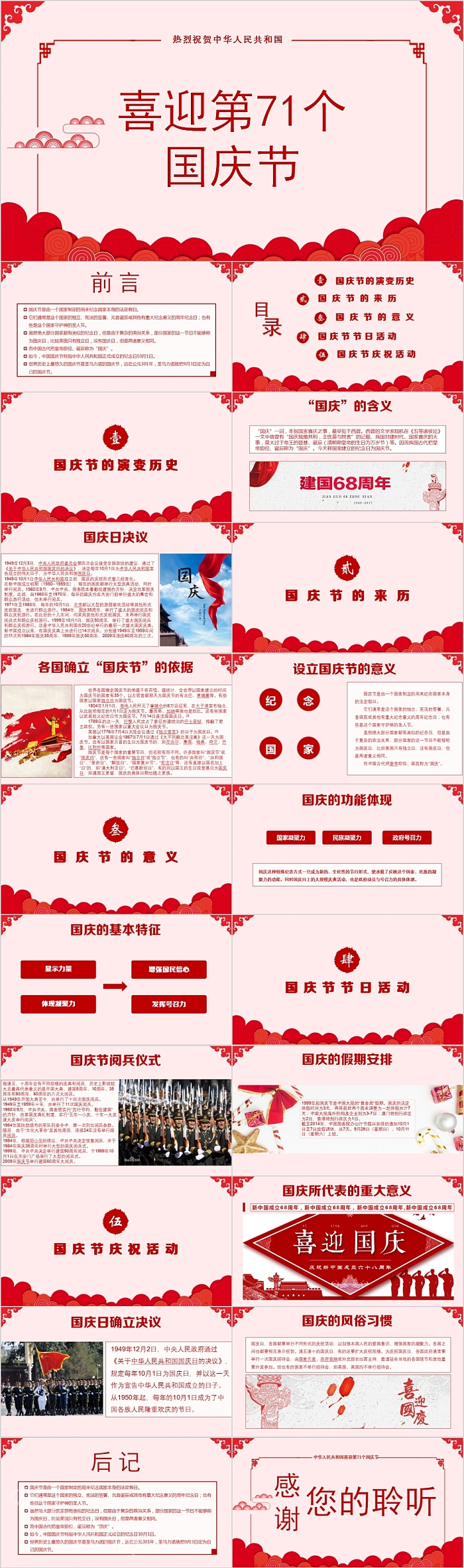 热烈祝贺中华人民共和国喜迎国庆节PPT模板