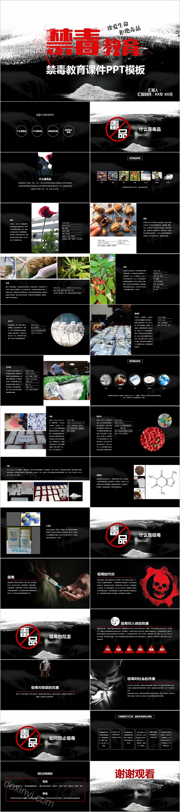 珍爱生命拒绝毒品禁毒教育课件PPT模板