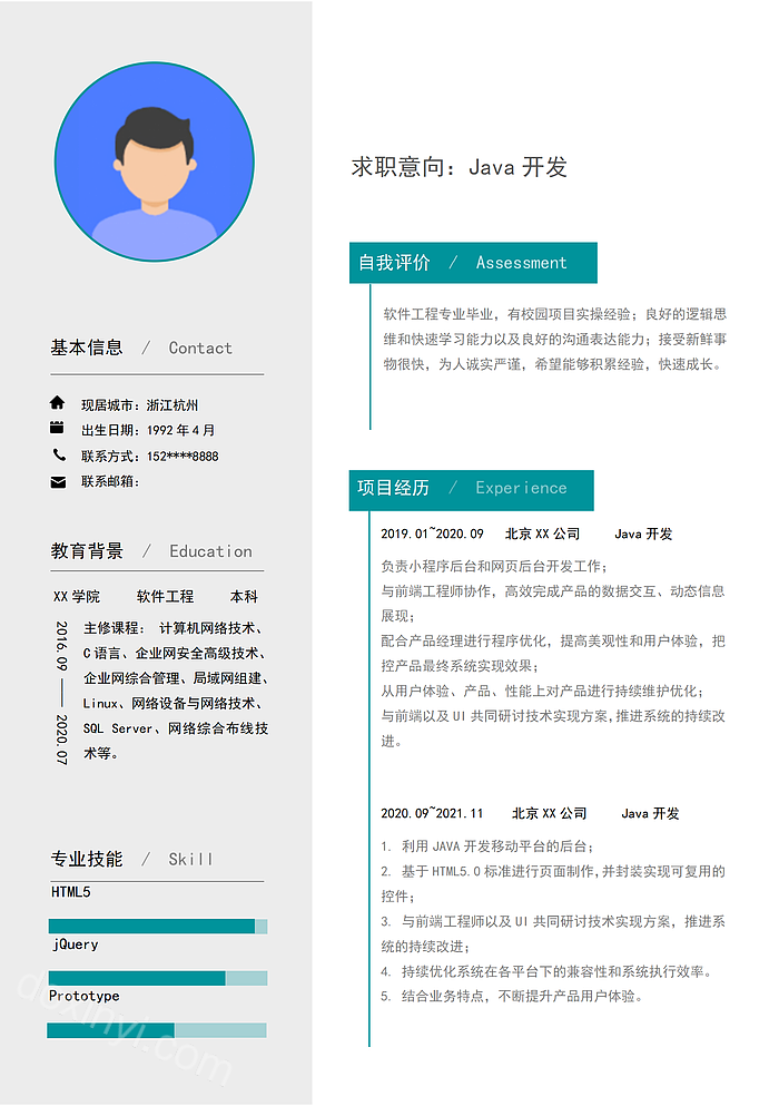 绿色简约JAVA工程师IT互联网求职简历word模板