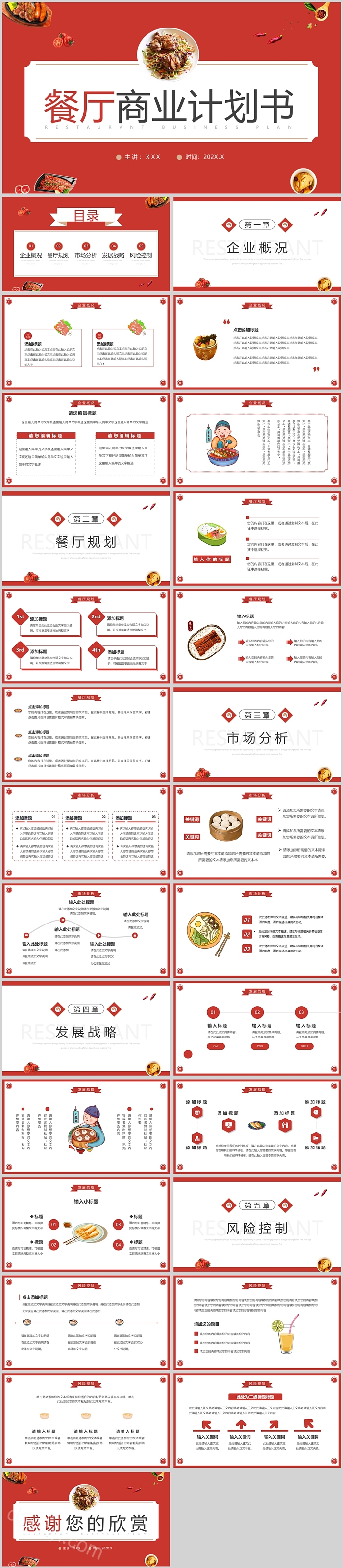 红色餐饮业餐厅商业计划书PPT模板